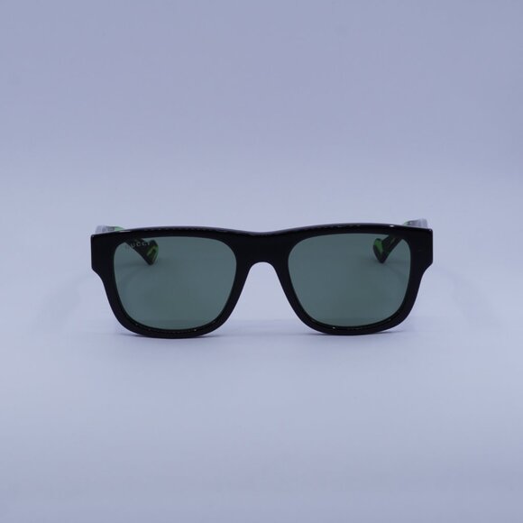 Gucci GG1427S 005 Sunglasses Black/Green Havana Square Frame, Green Lenses - Picture 3 of 11
